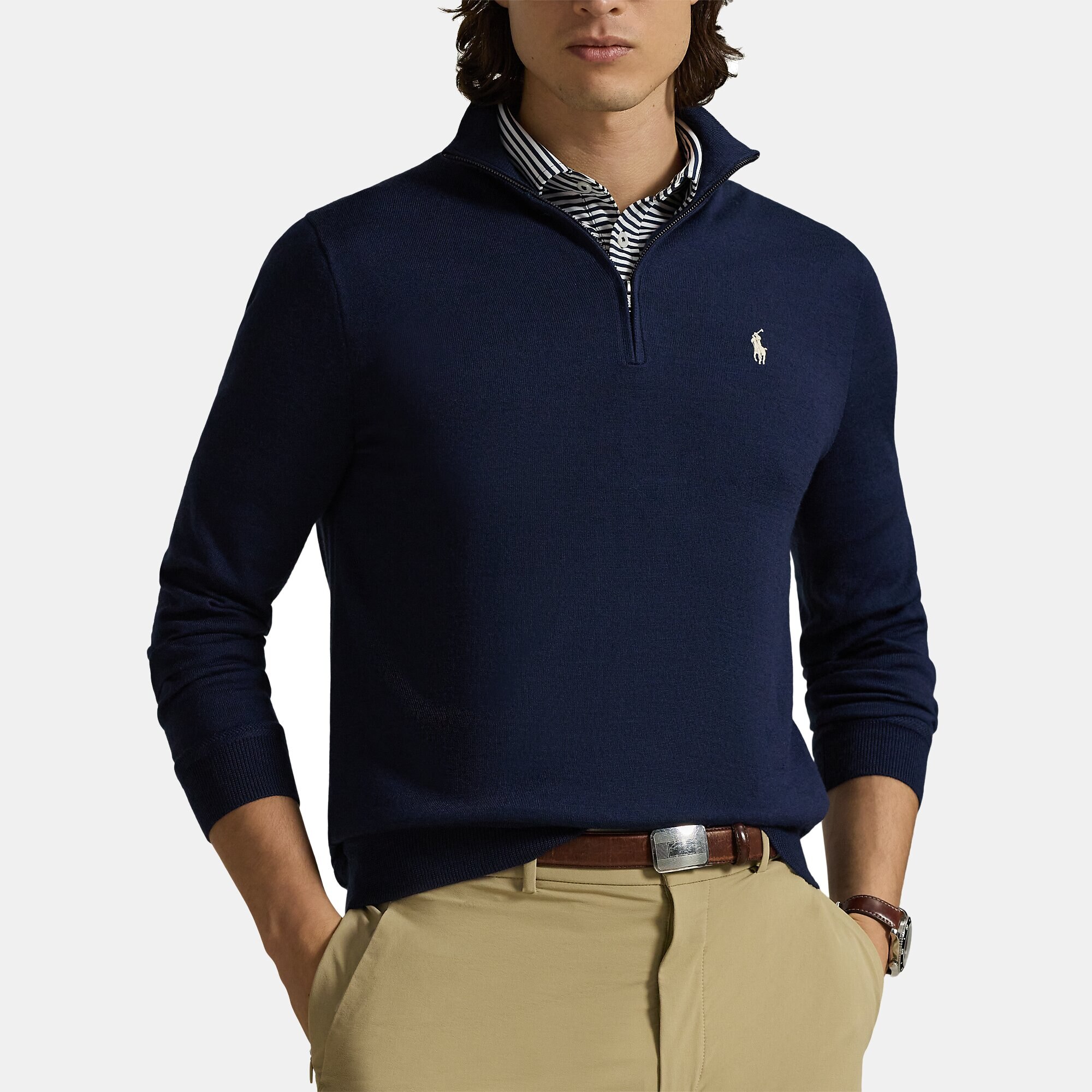 Camisola de Malha Técnica de Homem com Fecho de Correr Curto Azul-marinho-1