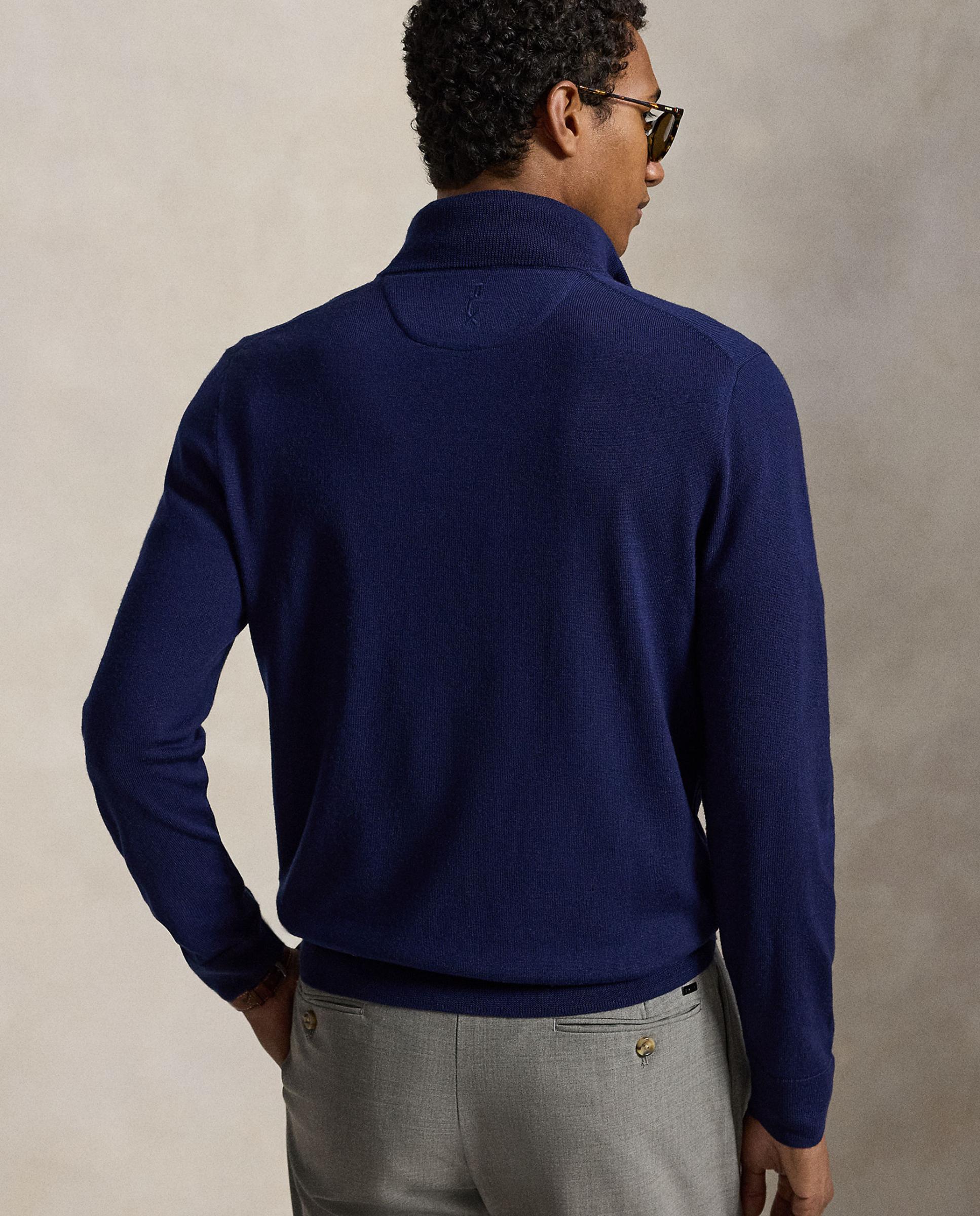 Camisola de Malha de Lã de Homem com Meio Fecho de Correr Azul-marinho-2