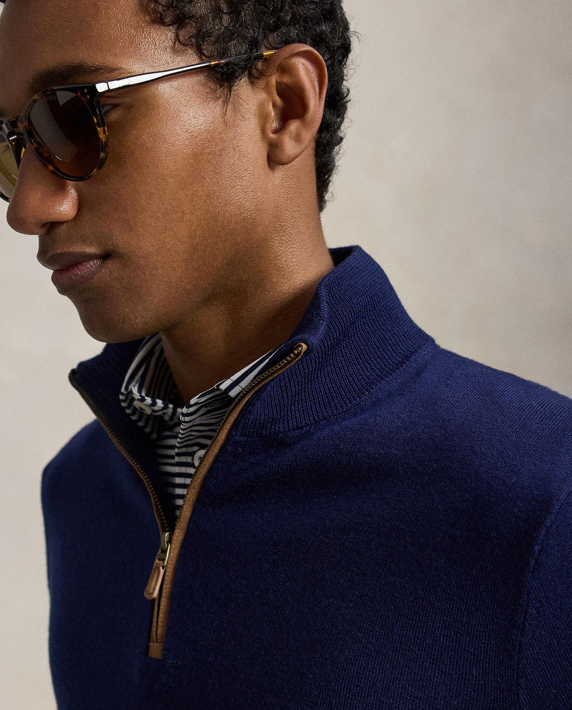 Camisola de Malha de Lã de Homem com Meio Fecho de Correr Azul-marinho-3
