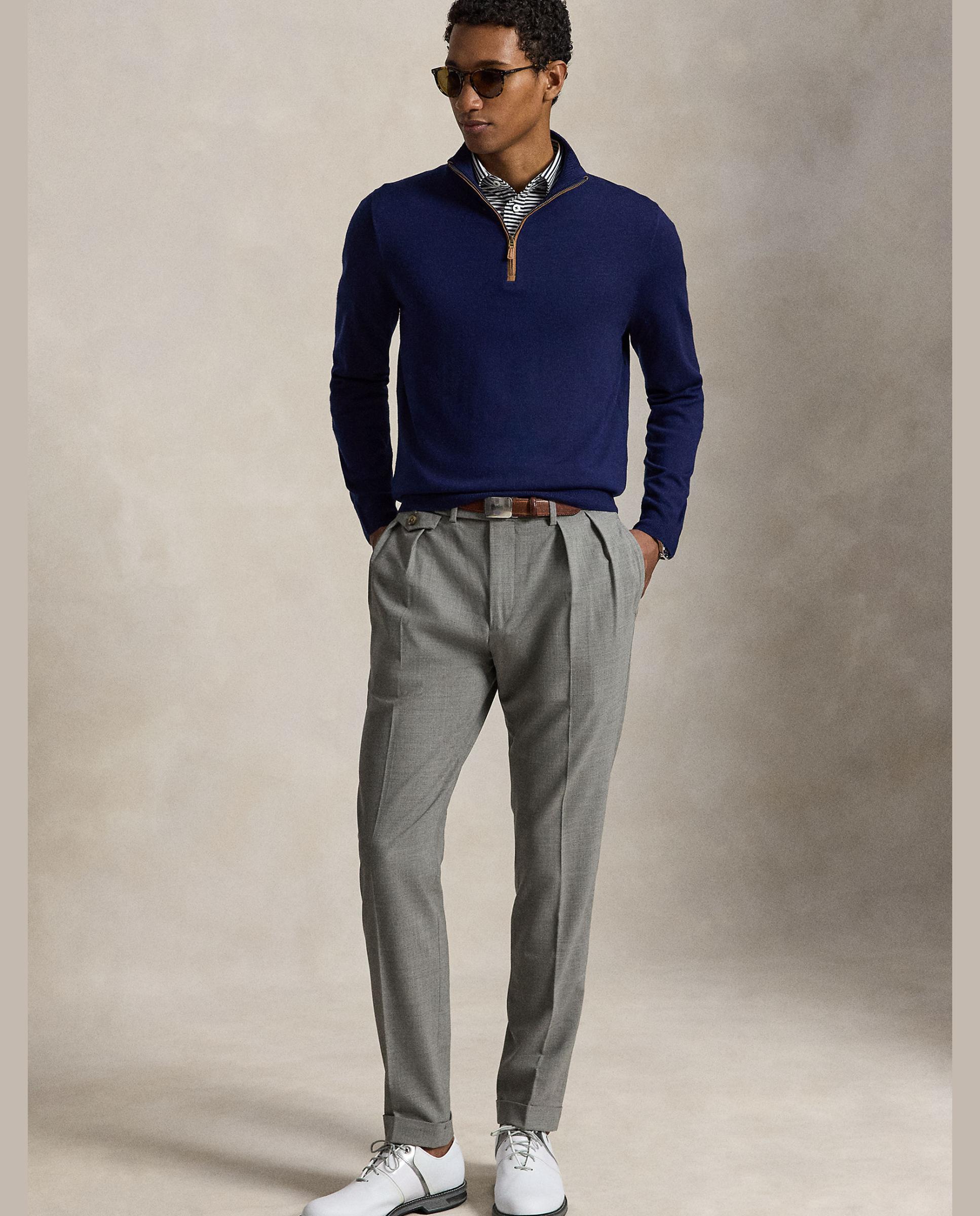 Camisola de Malha de Lã de Homem com Meio Fecho de Correr Azul-marinho-4