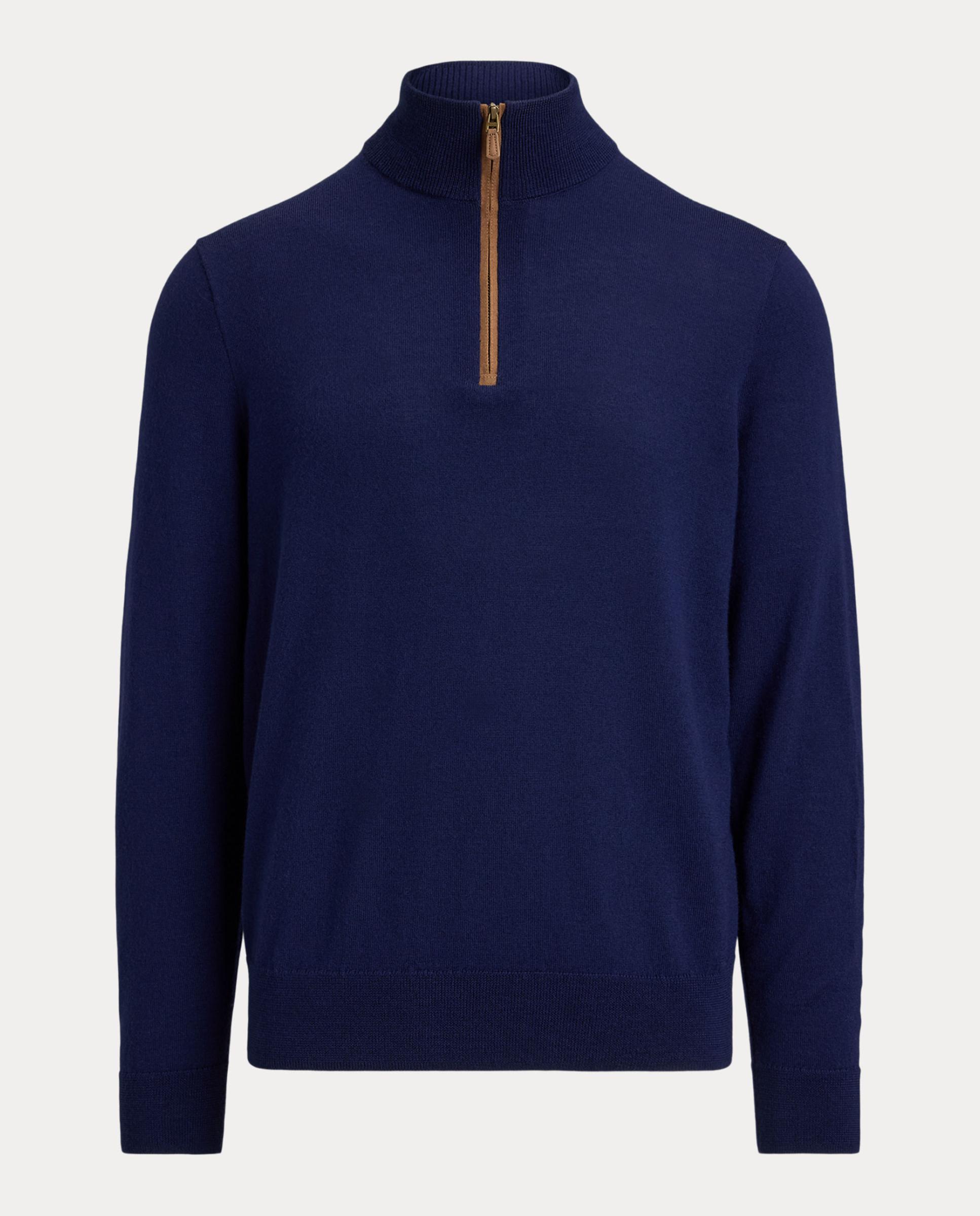 Camisola de Malha de Lã de Homem com Meio Fecho de Correr Azul-marinho-5