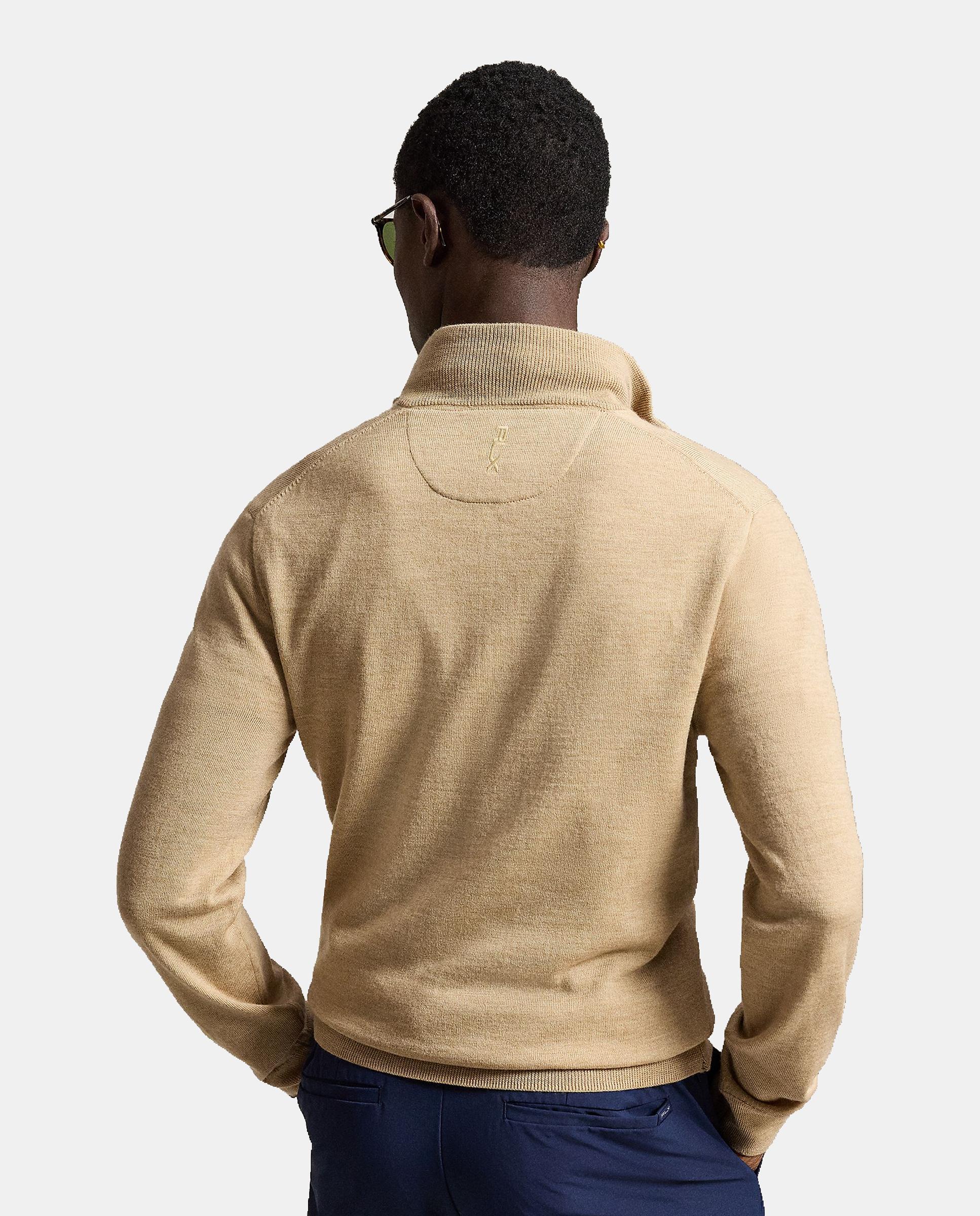 Camisola de Malha de Lã de Homem com Meio Fecho de Correr Bege-3