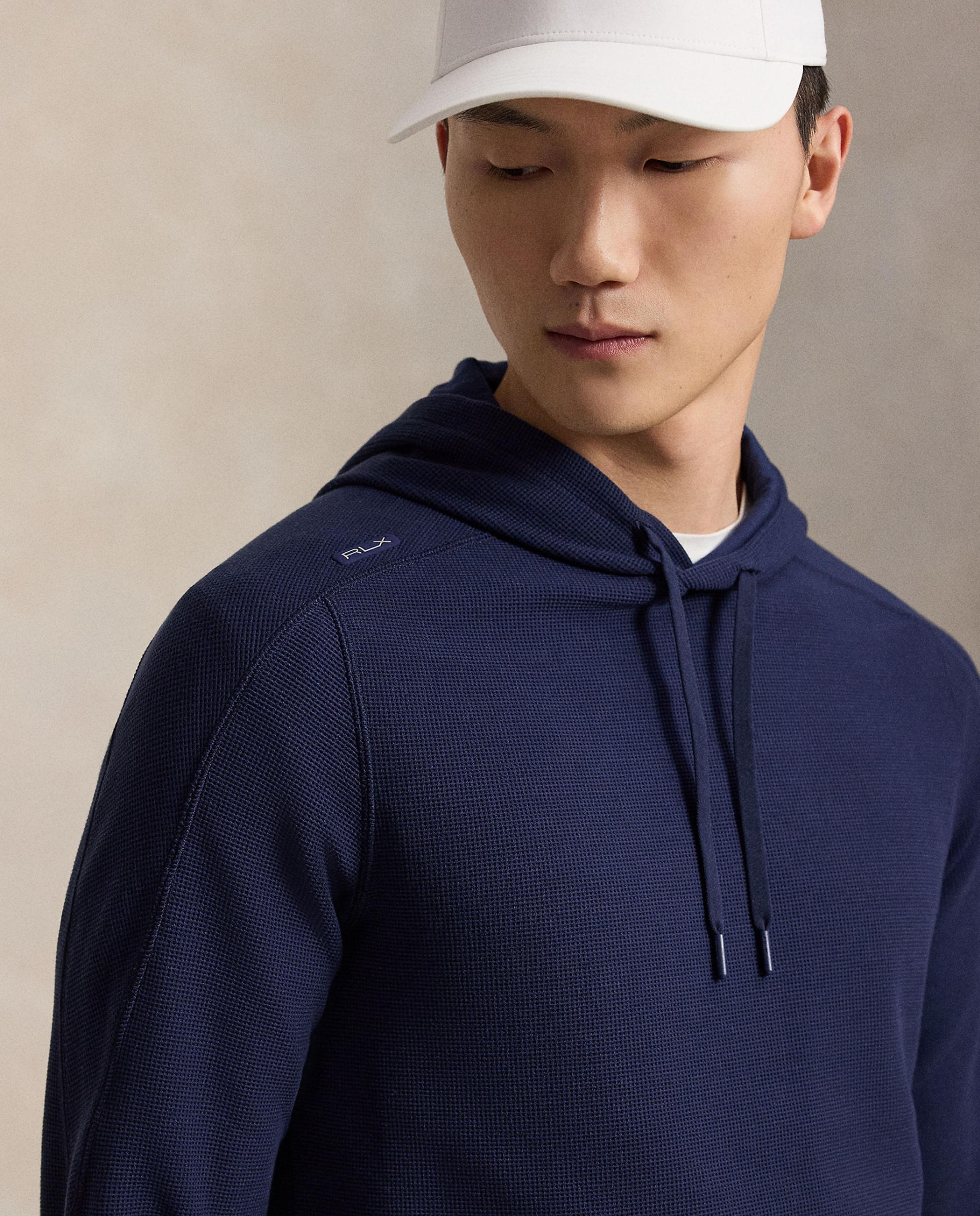 Sweatshirt de Malha Waffle de Homem com Capuz Azul-marinho-3