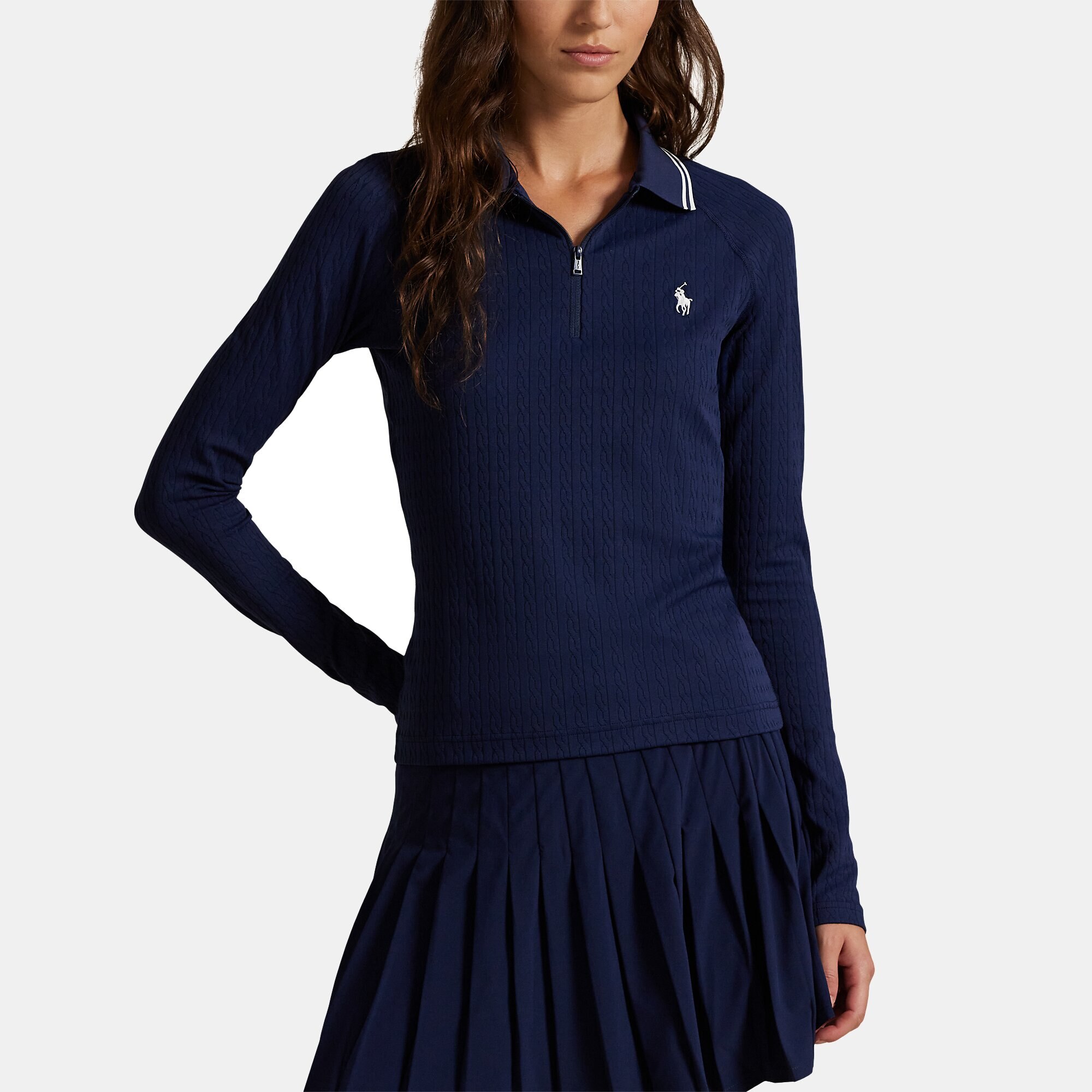 Camisola de Malha Desportiva de Mulher Estilo Polo Azul-marinho-1