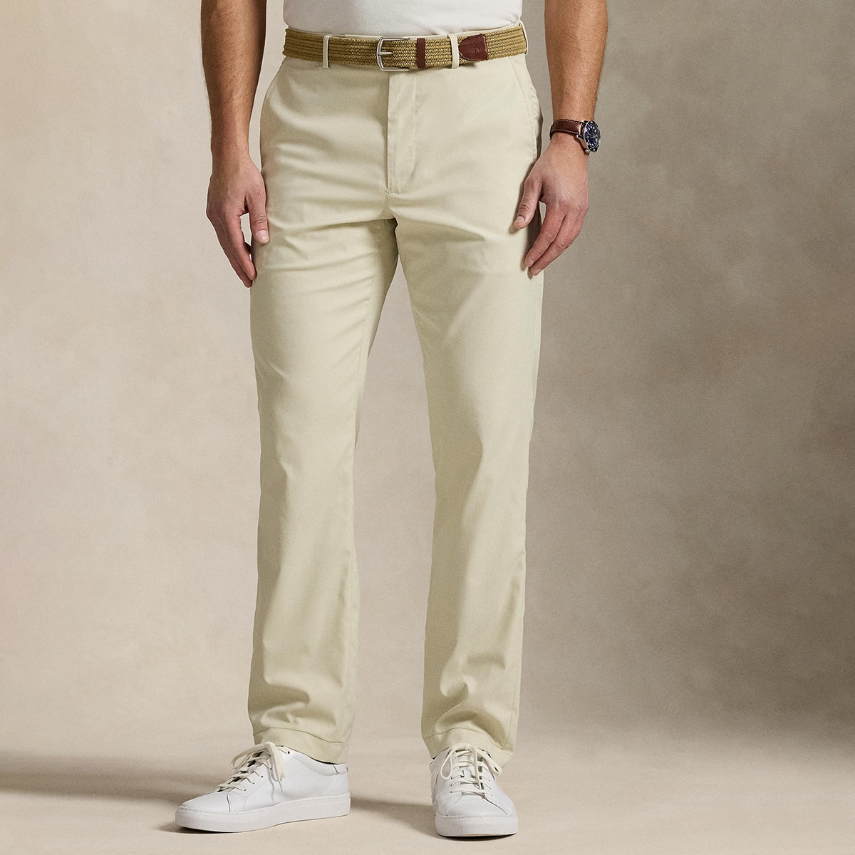Calças Ligeiras de Homem Straight Fit Creme-1