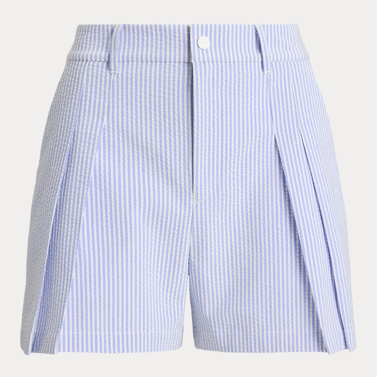 Calções de Mulher em Piqué Elástico com Pinças Branco / Azul-5