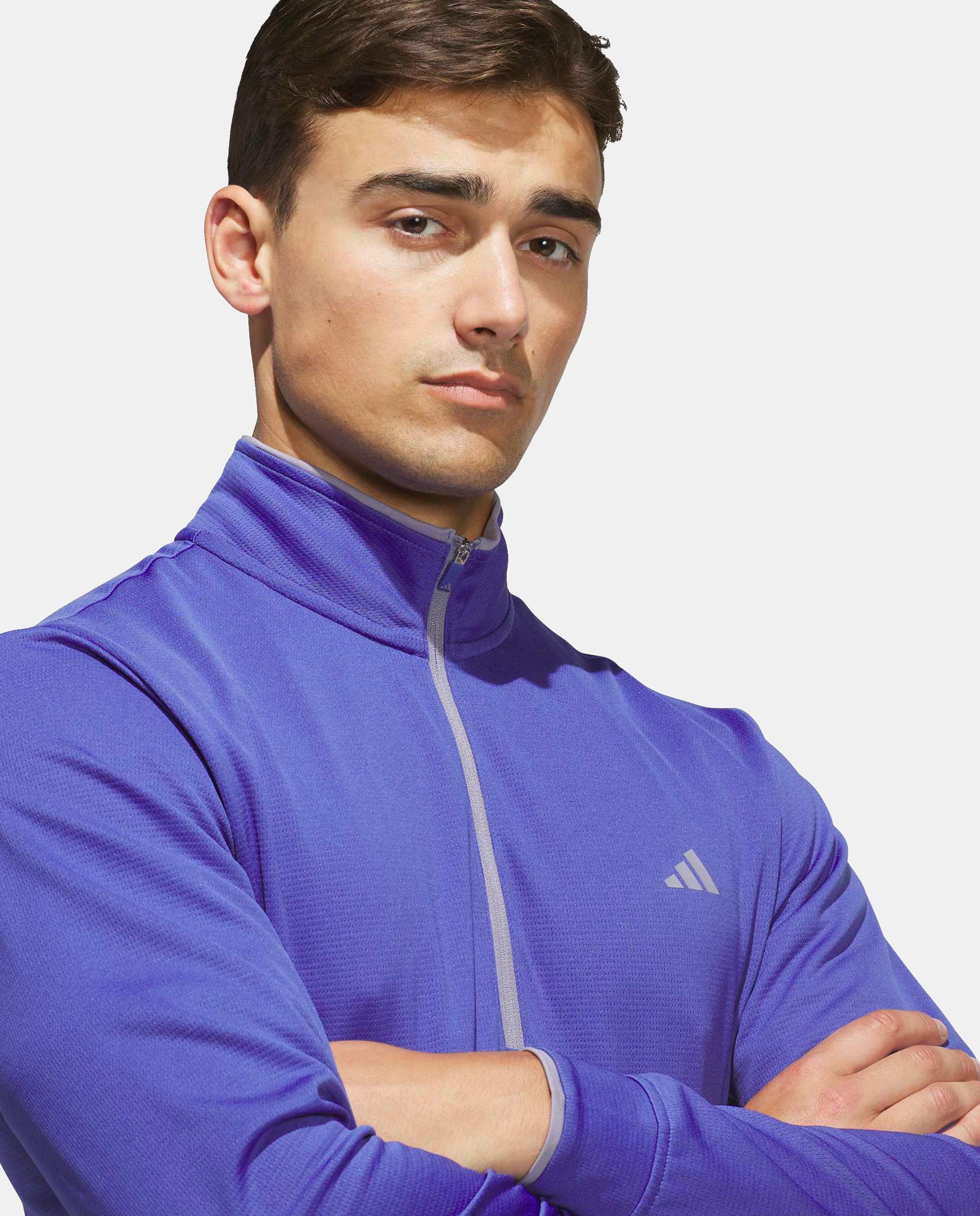Camisola de Malha de Golf Lightweight de Homem com 1/4 Fecho de Correr Azul-3