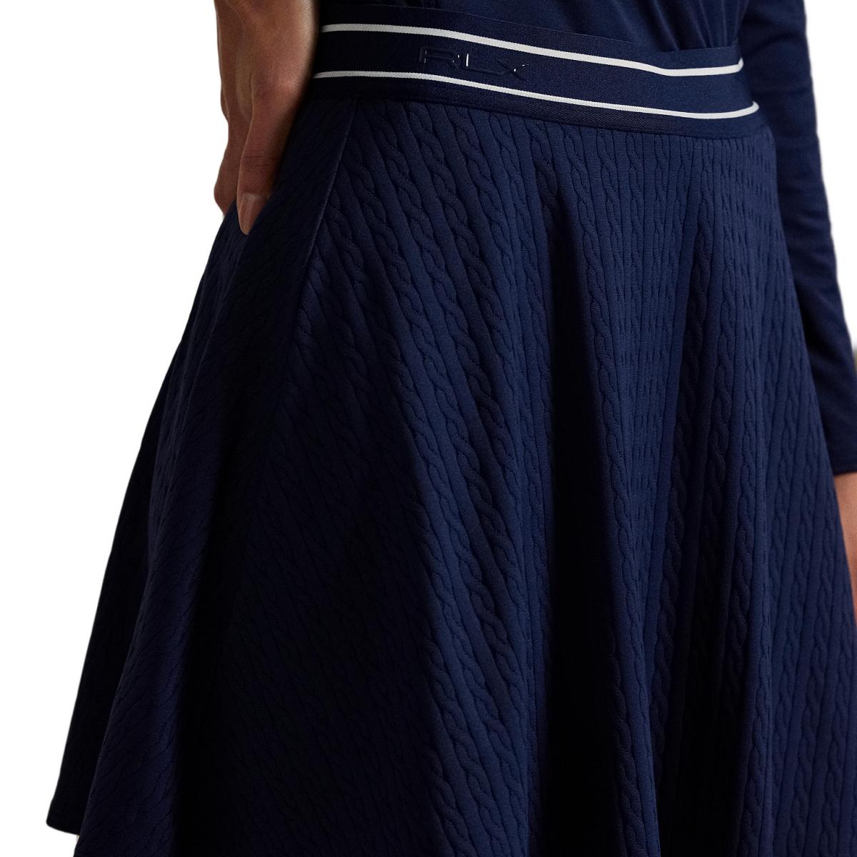 Saia em Forma de Sino de Mulher com Cintura em Contraste Azul-marinho-4