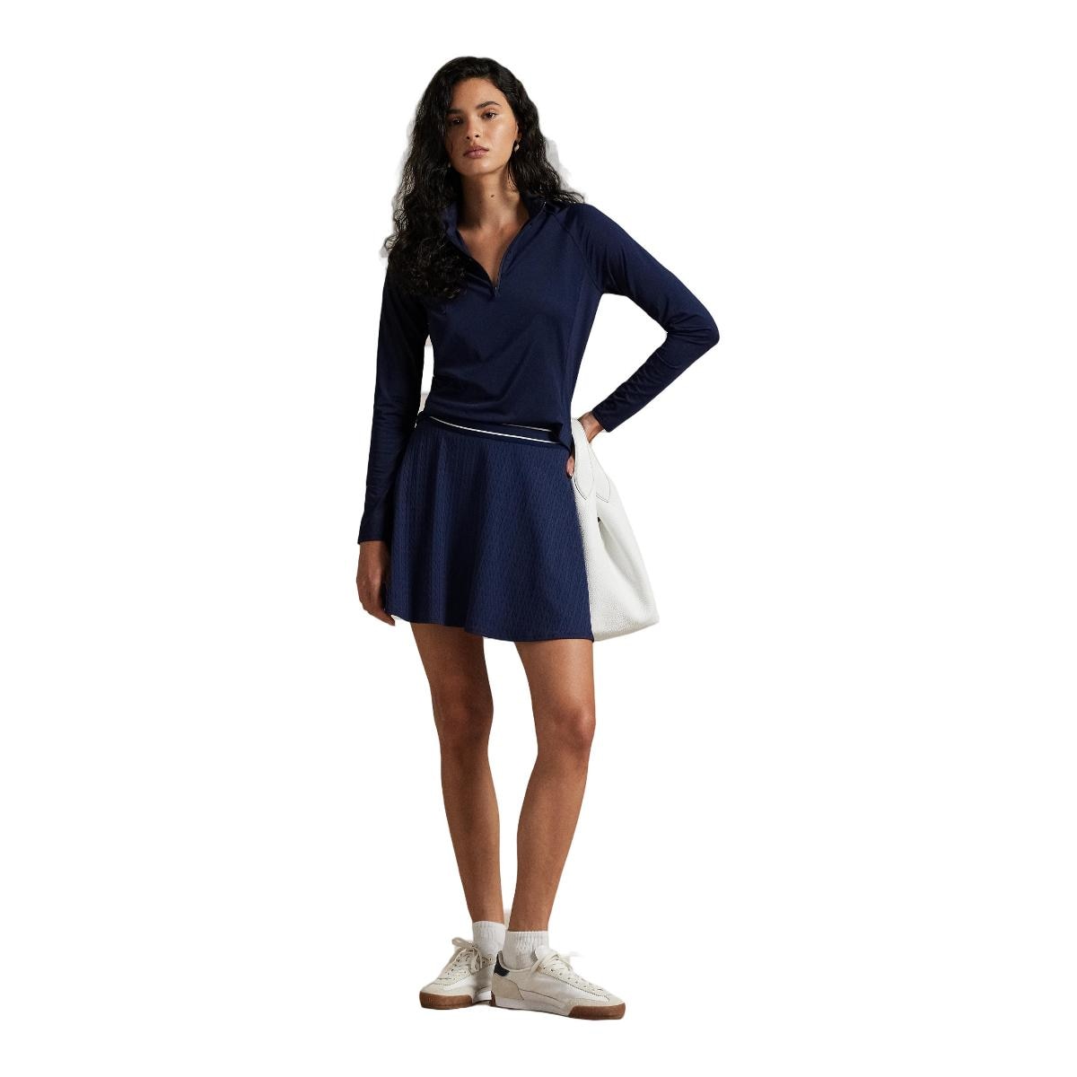 Saia em Forma de Sino de Mulher com Cintura em Contraste Azul-marinho-6