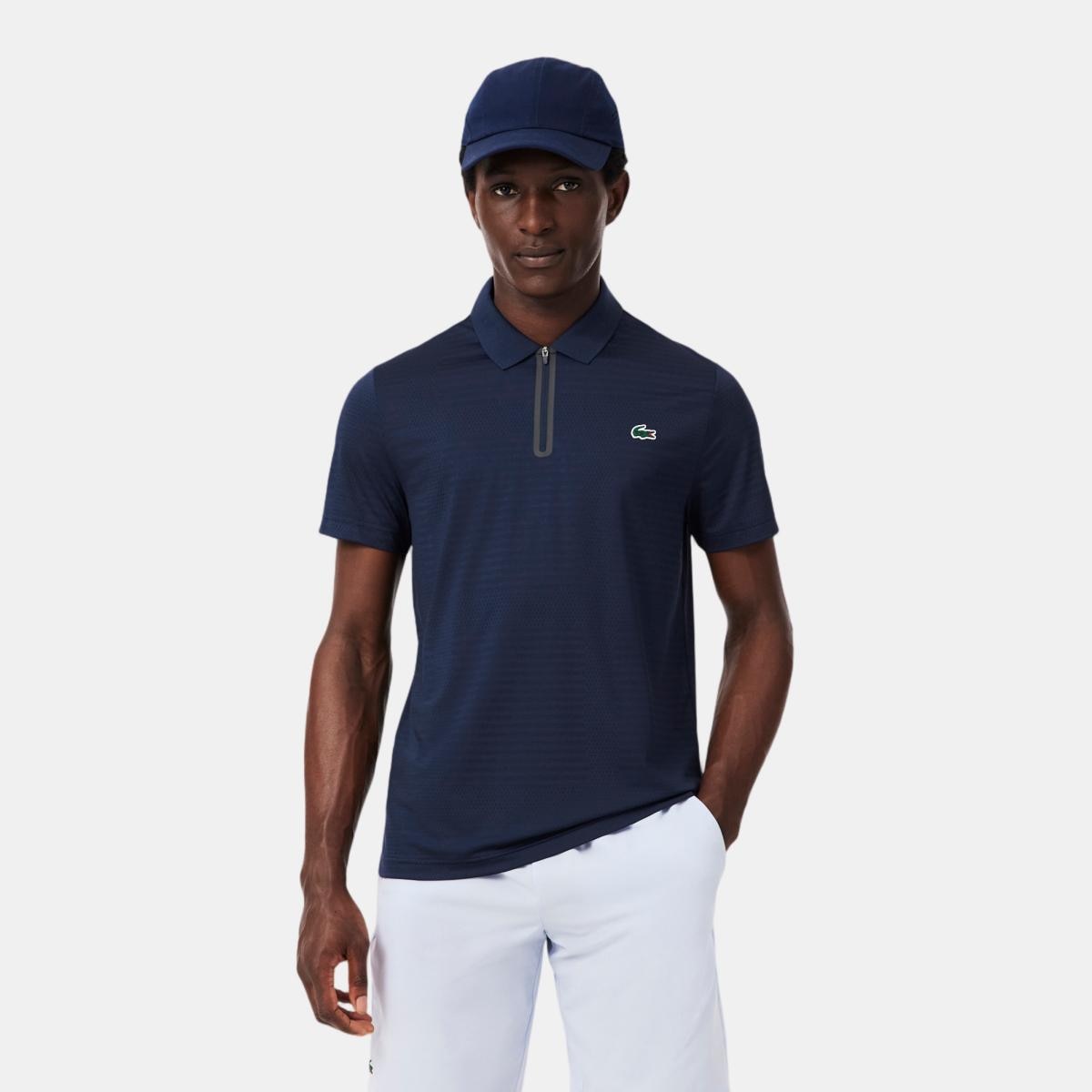 Lacoste - Polo de hombre de tenis de jacquard elástico Ultra-Dry en verde de manga corta.
