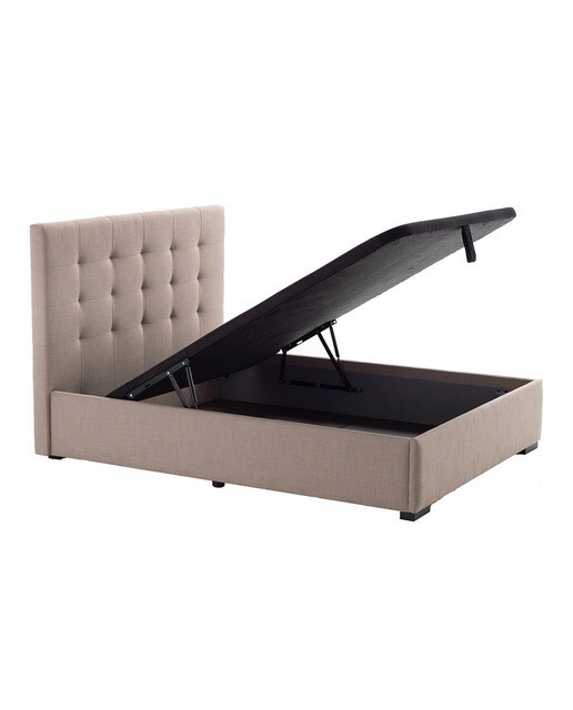 Cama de Casal Estofada com Baú Rebatível Balmoral Bérgamo/Bege-2