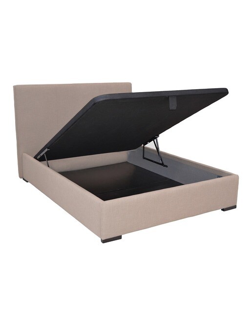 Cama de Casal Estofada com Baú Rebatível Turim Bege-2