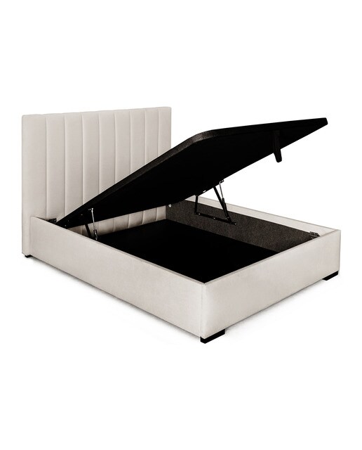 Cama de Casal Estofada com Baú Rebatível Montana Atlas/Pedra-3