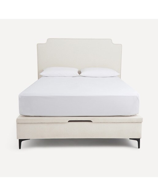 Cama de Casal Estofada com Baú Rebatível Byron Aruba/Cru-3