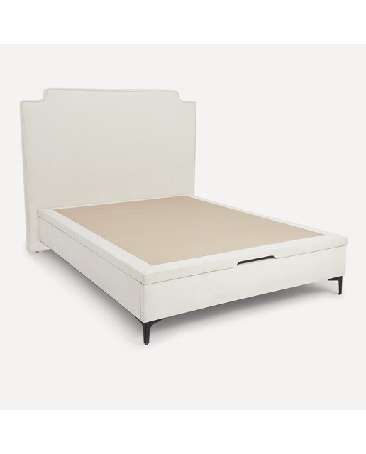 Cama de Casal Estofada com Baú Rebatível Byron Aruba/Cru-4