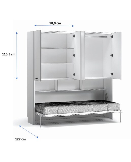 Cama Individual Rebatível Horizontal com Armário Noel Pedra - Giz-3