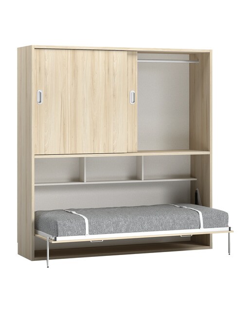 Imagen 2 de Cama individual abatible horizontal con armario de puertas correderas Noel El Corte Inglés - Abedul - Ámbar Abedul - Ámbar