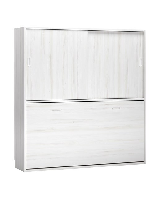 Cama Individual Rebatível Horizontal com Armário Portas de Correr Noel Pedra - Giz-2