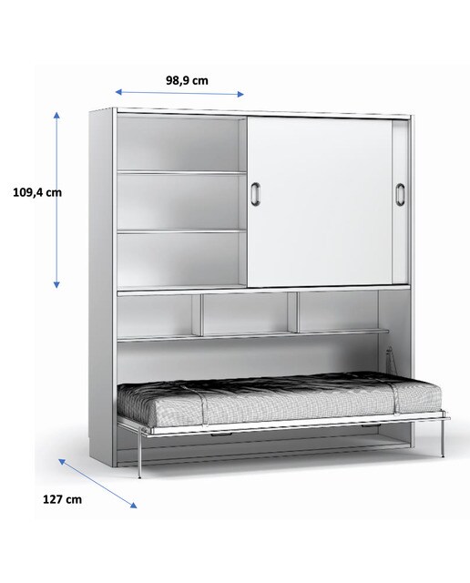 Cama Individual Rebatível Horizontal com Armário Portas de Correr Noel Pedra - Giz-3