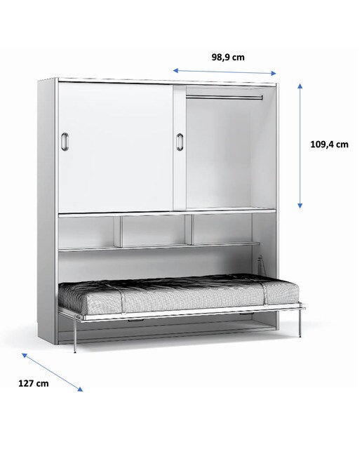 Cama Individual Rebatível Horizontal com Armário Portas de Correr Noel Pedra - Giz-4