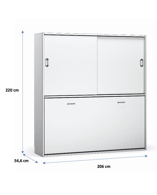 Cama Individual Rebatível Horizontal com Armário Portas de Correr Noel Pedra - Giz-5