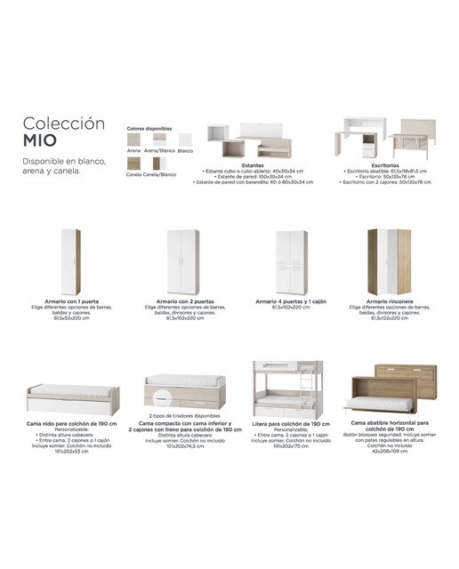 Cama rebatível horizontal Mio Canela/Branco-6