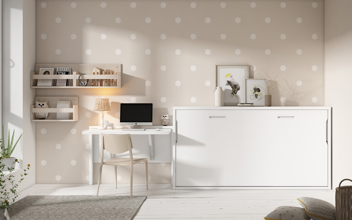 Quarto juvenil com cama rebatível horizontal branco Mio 1