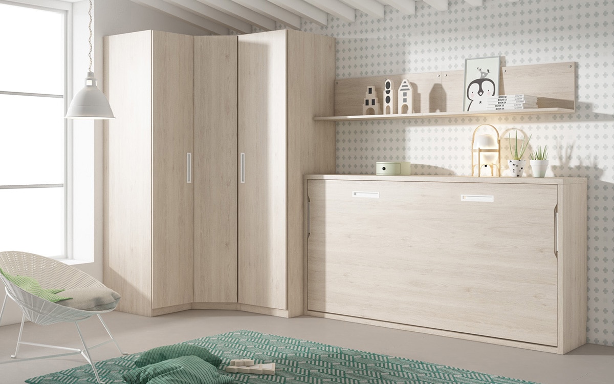 Quarto juvenil com cama rebatível horizontal cor de areia Mio 1