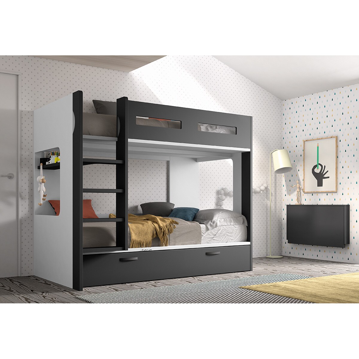 Litera con cama nido New Planet El Corte Inglés - Blanco / Pizarra Blanco / Pizarra-2