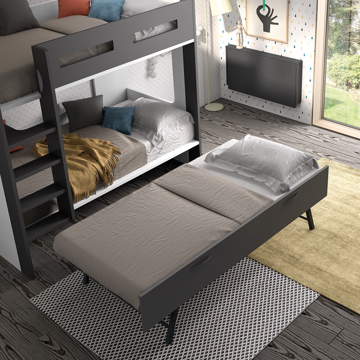 Litera con cama nido New Planet El Corte Inglés - Blanco / Pizarra Blanco / Pizarra-3