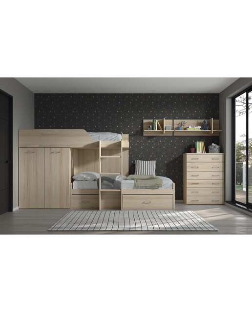 Imagen 2 de Cama tren derecha con armario Noel El Corte Inglés - Abedul - Ámbar Abedul - Ámbar