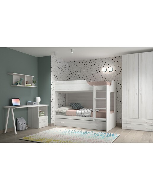 Beliche Escada à Direita com Cama de Gavetão Noel Pedra - Giz-2