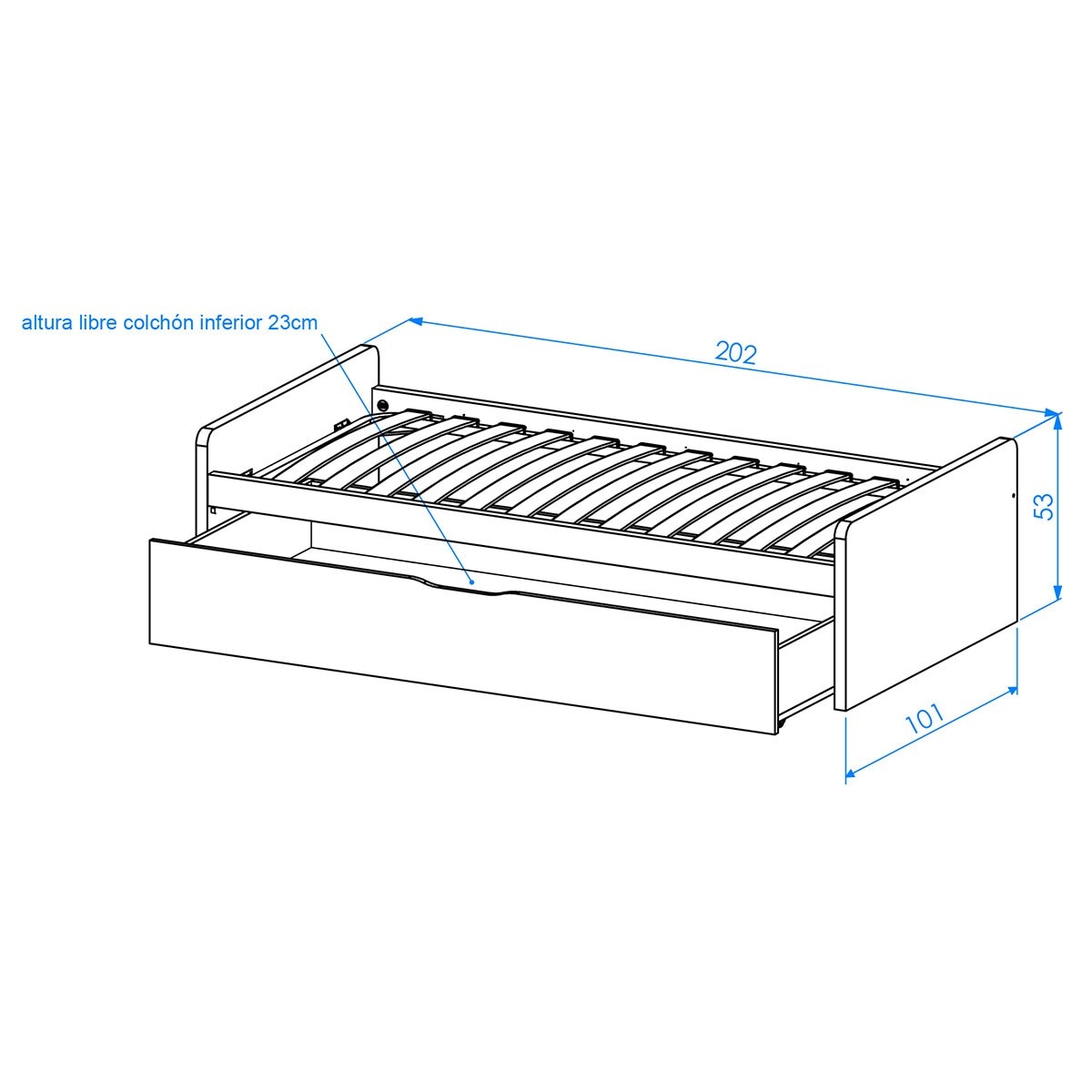 Cama con 1 cajón y cabeceros bajos Mio El Corte Inglés - Blanco Blanco-3