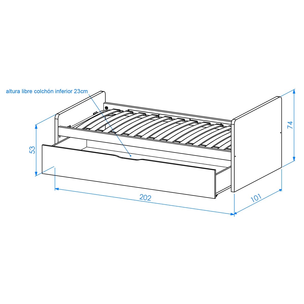 Cama con 1 cajón y cabecero derecho alto Mio El Corte Inglés - Blanco Blanco-3
