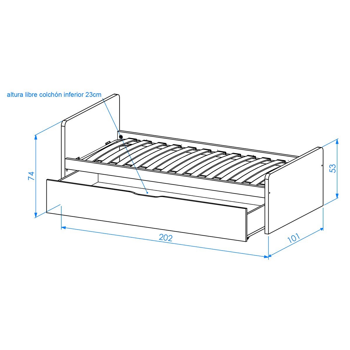 Cama con 1 cajón y cabecero izquierdo alto Mio El Corte Inglés - Blanco Blanco-3