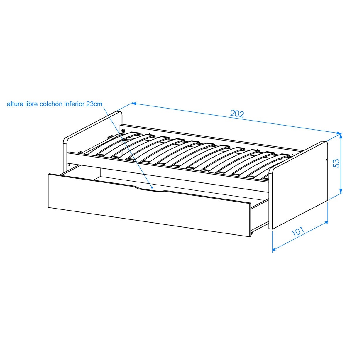 Cama con 1 cajón y cabeceros bajos Mio El Corte Inglés - Arena / Blanco Arena / Blanco-3