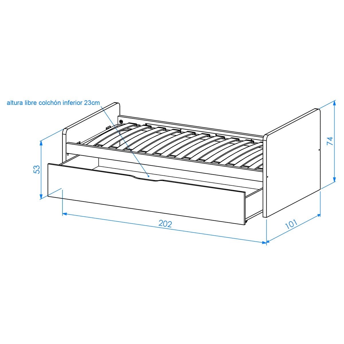 Cama con 1 cajón y cabecero derecho alto Mio El Corte Inglés - Arena / Blanco Arena / Blanco-3