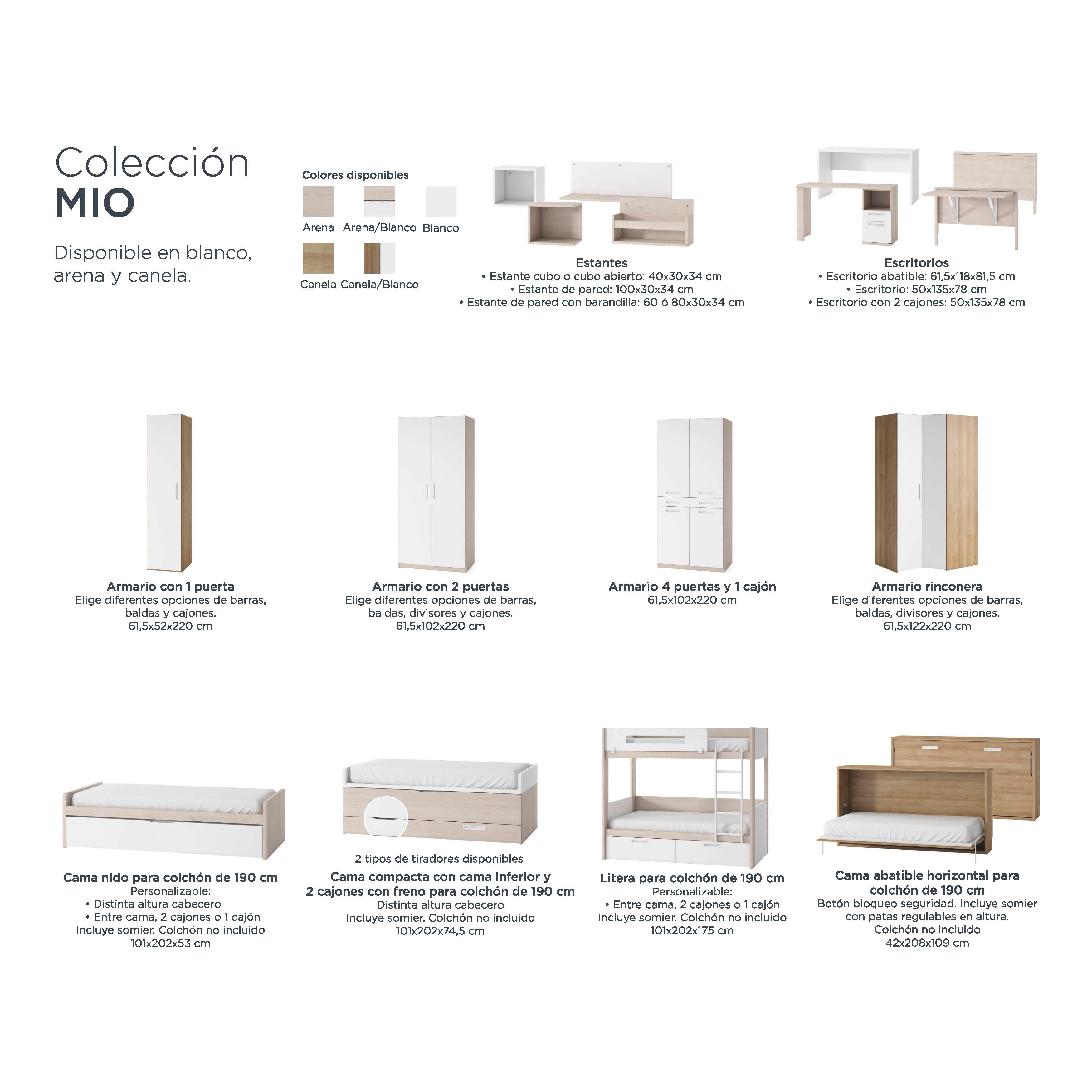 Cama con 1 cajón y cabecero derecho alto Mio El Corte Inglés - Arena / Blanco Arena / Blanco-4