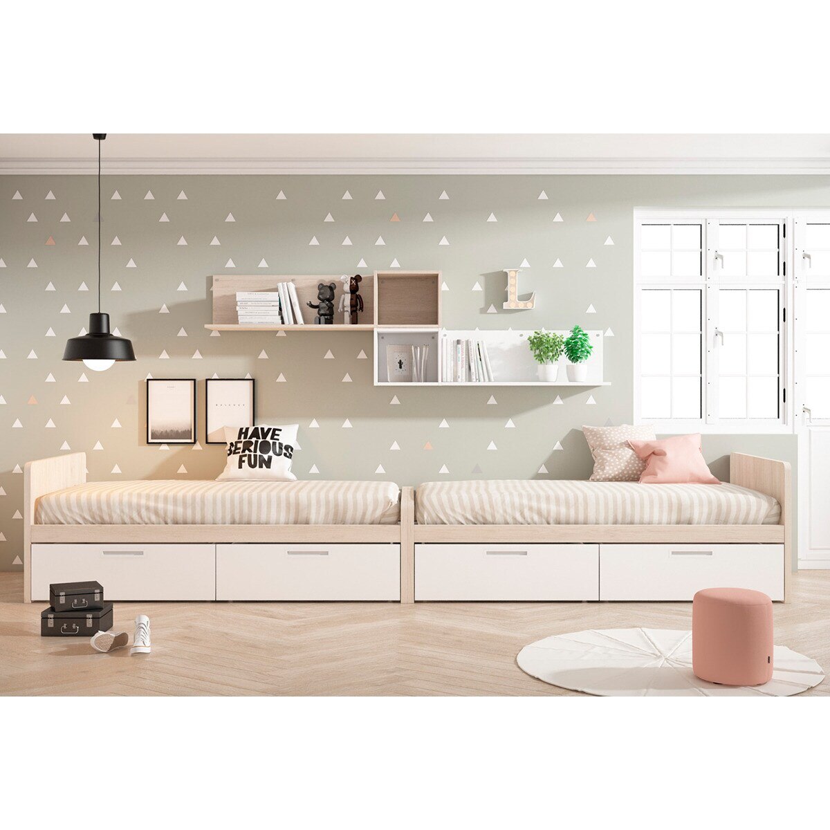 Cama con 2 cajones y costado derecho alto Mio El Corte Inglés - Arena / Blanco Arena / Blanco-3