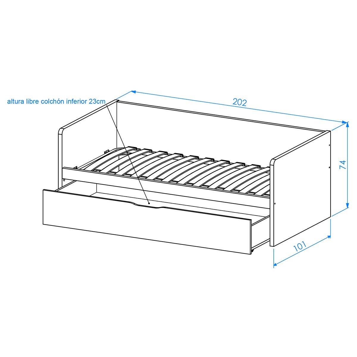 Cama con 1 cajón y costados altos Mio El Corte Inglés - Arena / Blanco Arena / Blanco-3