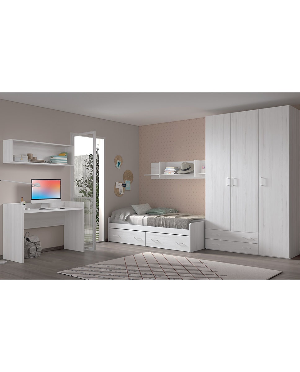 Imagem 0 de Quarto Juvenil Cama Individual com 2 Gavetas Noel - Pedra-Giz