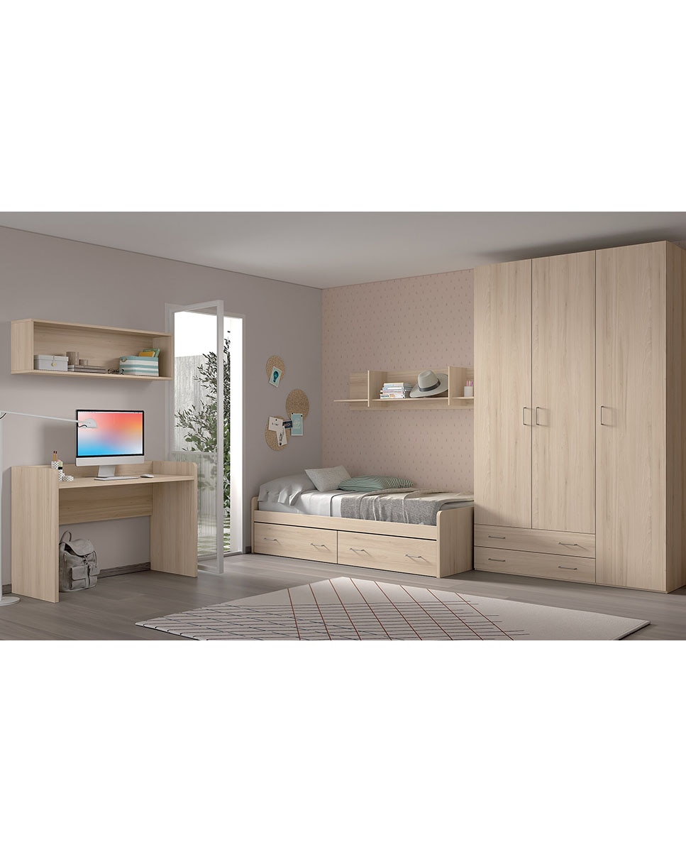 Imagem 0 de Quarto Juvenil Cama Individual com 2 Gavetas Noel - Bétula Âmbar