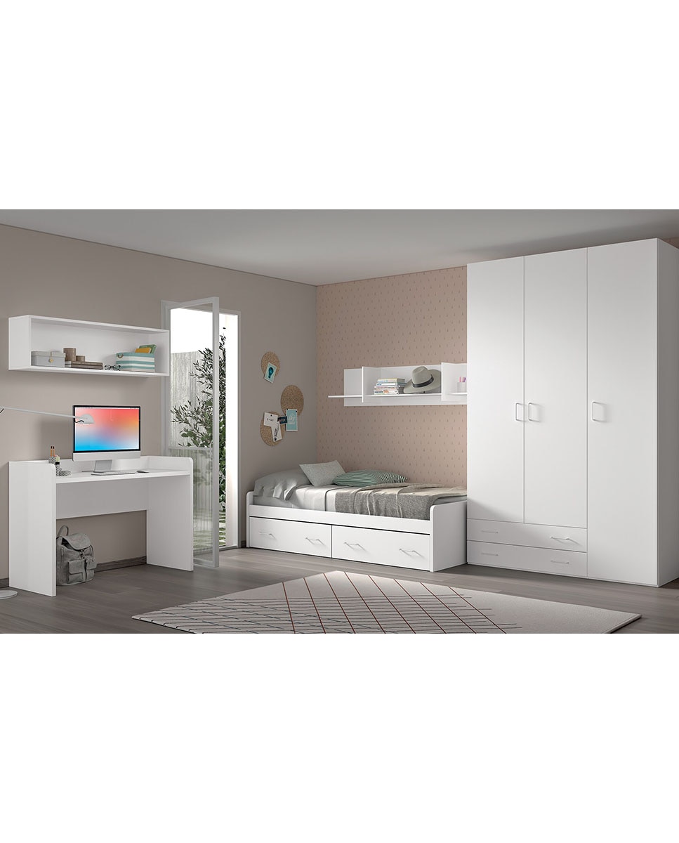 Imagem 0 de Quarto Juvenil com Cama Individual com 2 Gavetas Noel - Branco
