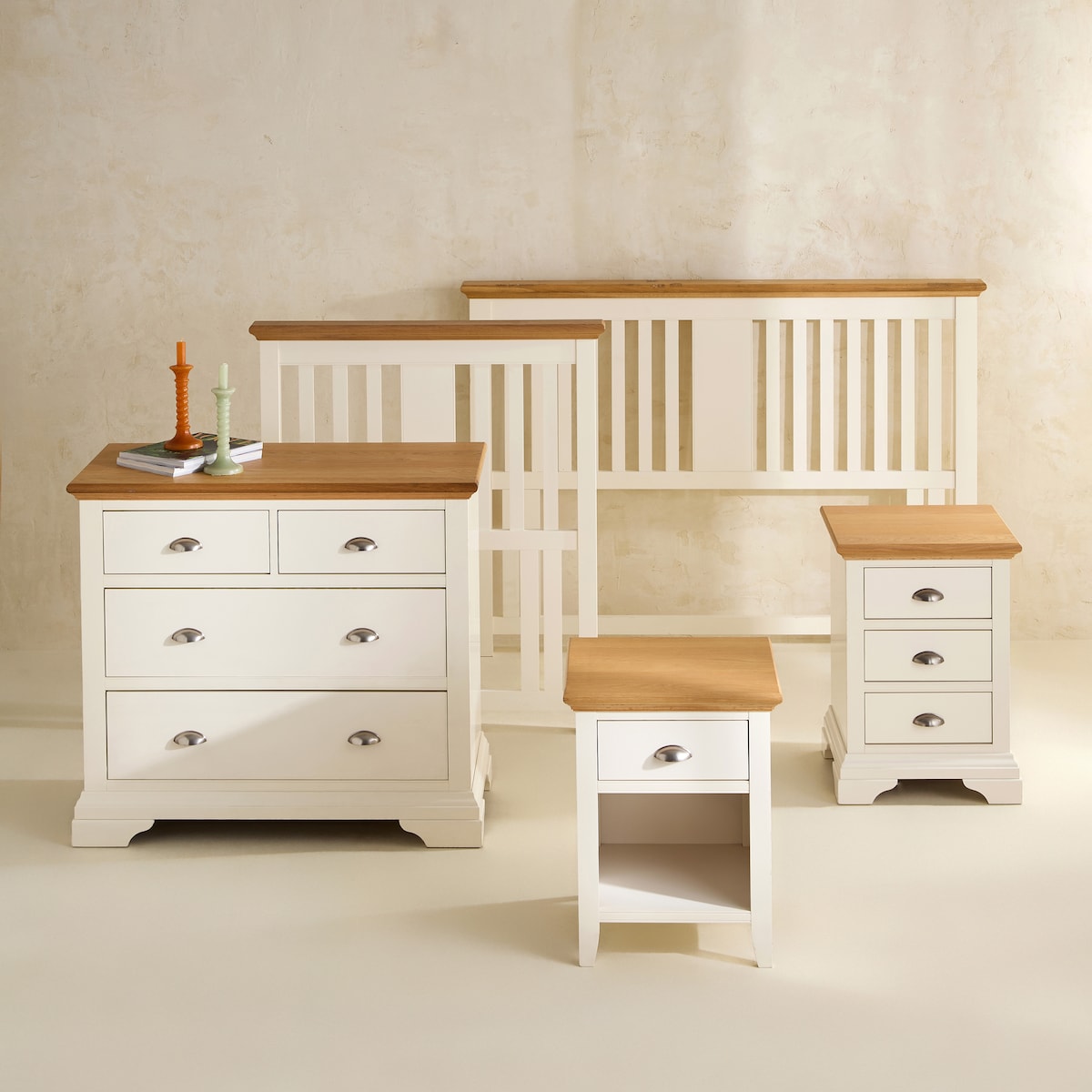 Cabeceira Dupla de Madeira de Carvalho Hampstead Branco-Marfim/Carvalho-7