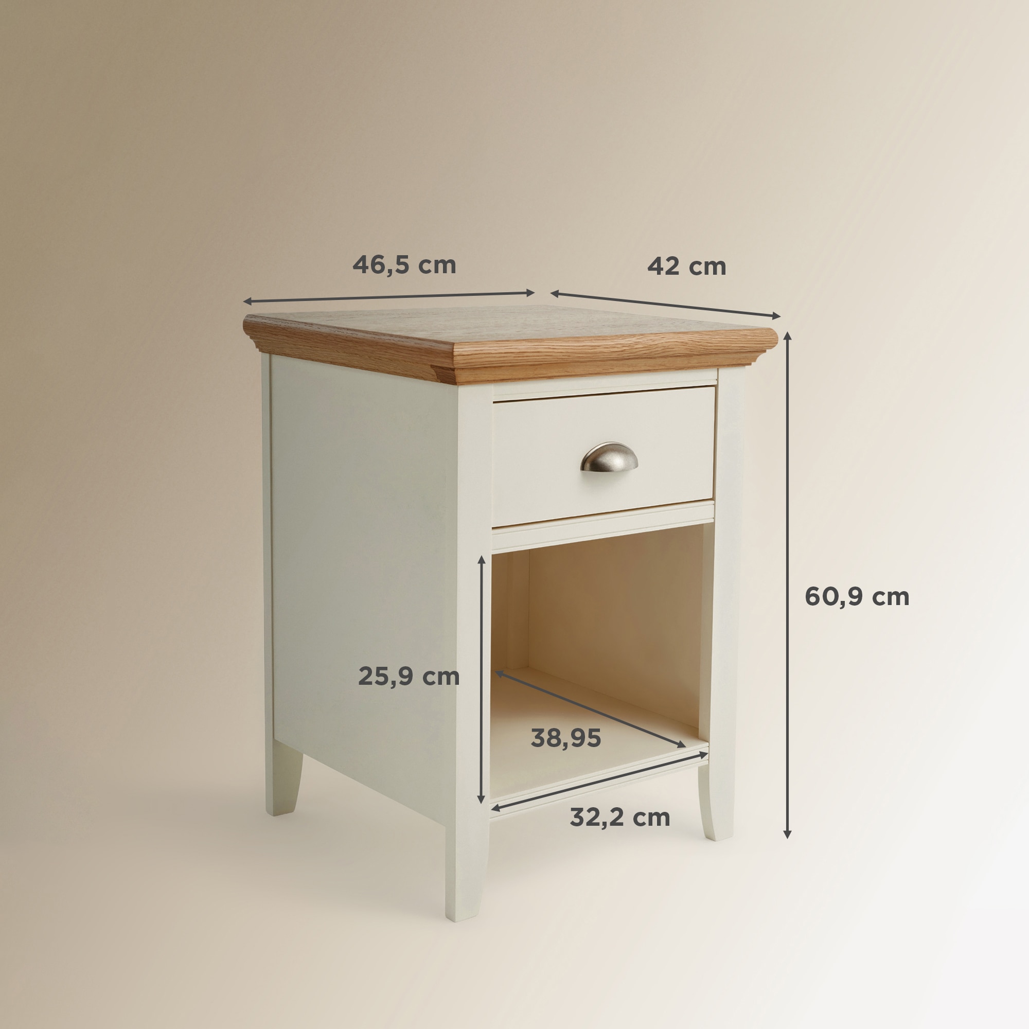 Mesita de noche de madera de roble con cajón Hampstead EL Corte Inglés - Blanco roto/Roble Blanco roto/Roble-11