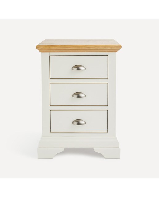 Mesa de Cabeceira de Carvalho com 3 Gavetas Hampstead Branco-Marfim/Carvalho-2