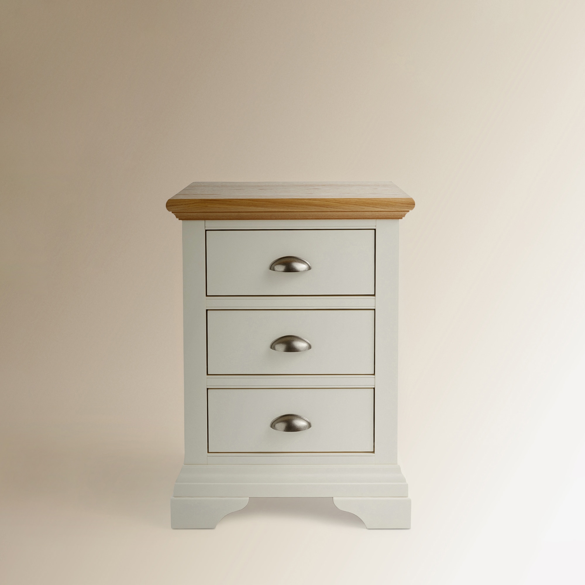 Mesa de Cabeceira de Carvalho com 3 Gavetas Hampstead Branco-Marfim/Carvalho-3