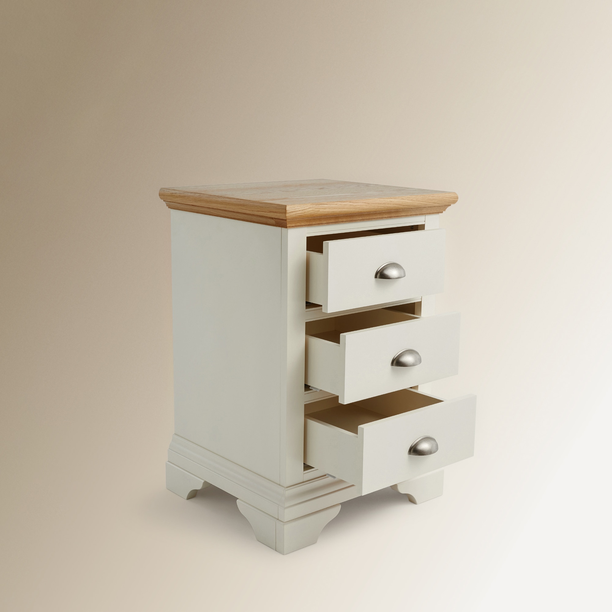 Mesa de Cabeceira de Carvalho com 3 Gavetas Hampstead Branco-Marfim/Carvalho-5