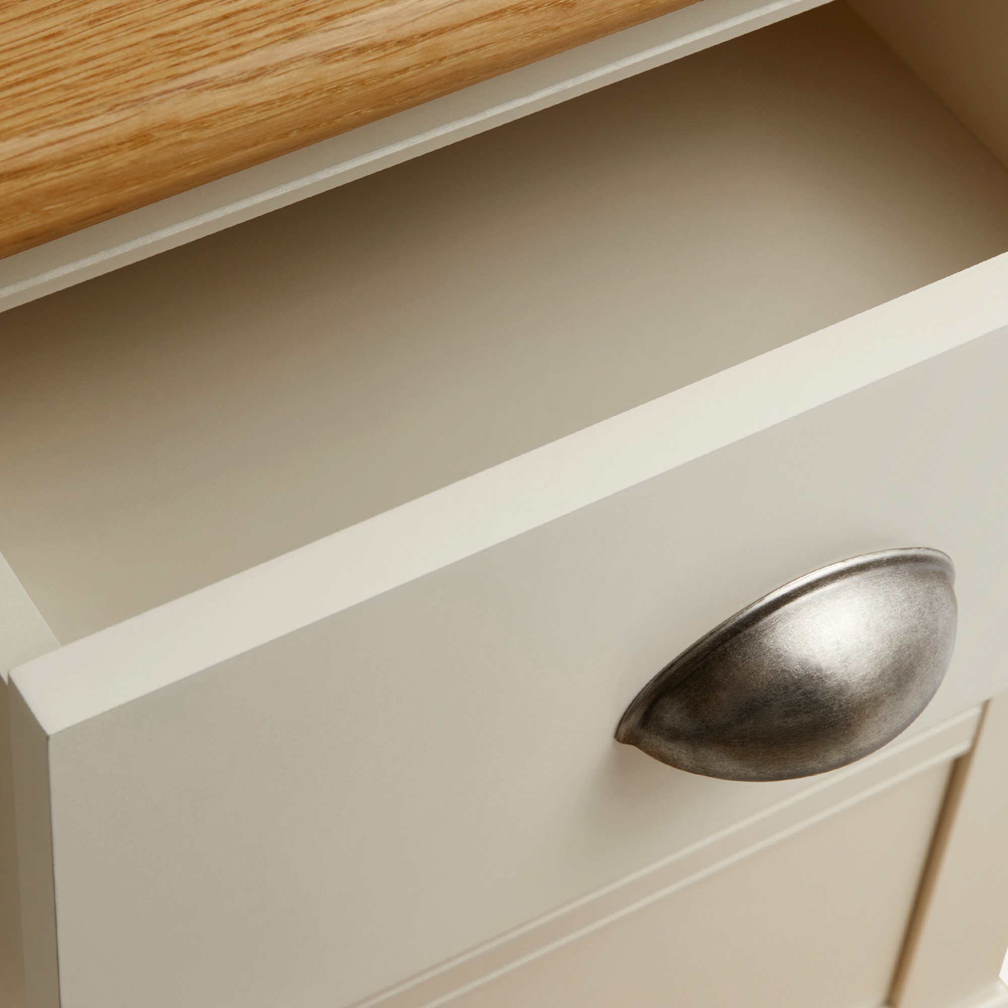 Mesa de Cabeceira de Carvalho com 3 Gavetas Hampstead Branco-Marfim/Carvalho-6
