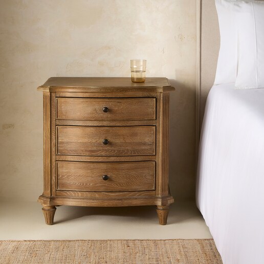 Mesita de noche de madera de roble con 3 cajones Provenza